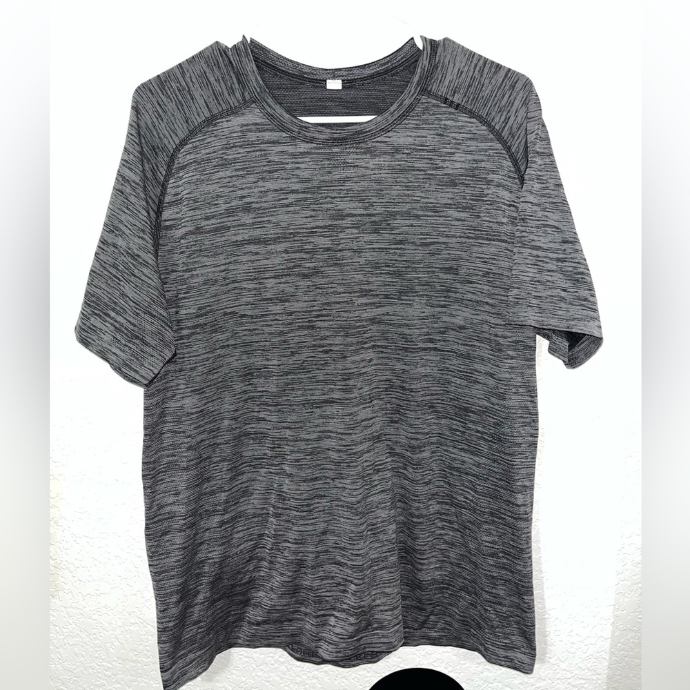 Lululemon black and white striped short sleeve workout shirt